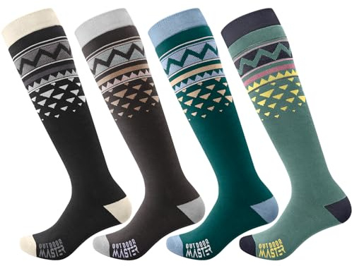 OutdoorMaster Ski Socks, 2/3/4 Pack Snowboarding Socks for Men & Women, Thermal Winter Warm & Breathable, Over The Calf
