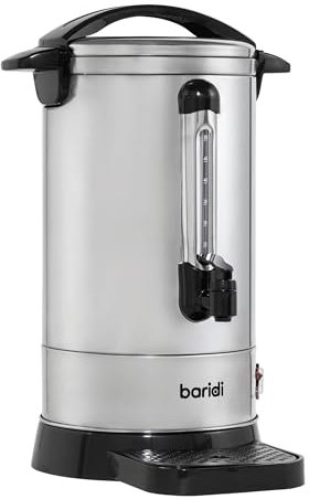 Baridi 10L Hot Water Boiler, Tea Urn with Drip Tray, Keep Warm Function and Water Gauge, Stainless Steel - DH269