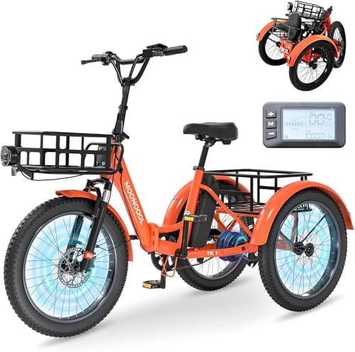 MOONCOOL VéLo Pliable E Bike, VéLo éLectrique 20 Pouces pour Hommes Et Femmes avec Batterie 36V 20 Ah, Moteur 250W, éCran LCD, Vitesse 25 Km/H, IP65, 45 NM, avec Grands Paniers (Orange)