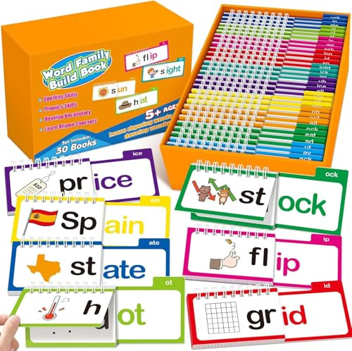 Starnearby Phonics Flash Cards,30 Read and Rhyme Flip Books,300+ Early Educational Alphabet Flash Cards Word Family Building Reading Book,Preschool Kindergarten Sight Words Phonics Game for Toddlers