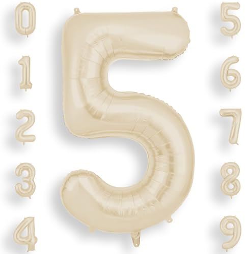 AOOSU Cream White Helium Balloons, 40 Inches Number Balloons 5, Foil Birthday Balloon for Birthday Anniversary Wedding Party Decorations Celebration Supplies for Girls Women Men Boys