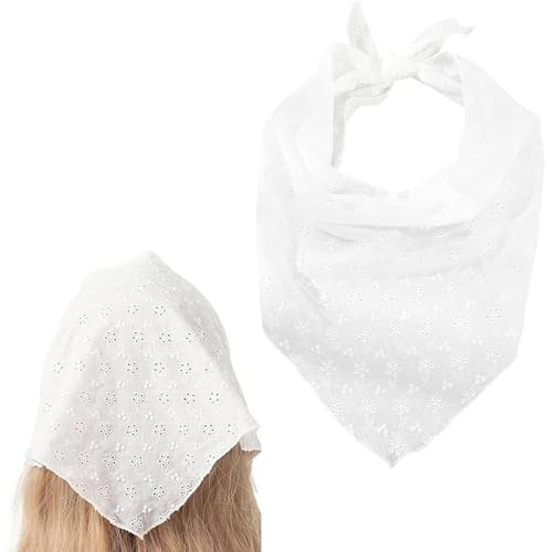 N-KONGJIAN Hair Bandanas for Women Girls, Adjustable Head Kerchief for Women’s Hair, Cute Triangle Head Scarf Headband (White)