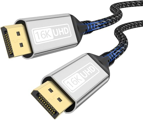 Cavo Displayport 16K 2.1,Cavo DP 3M 16K@60Hz 10K@60Hz 8K@120Hz 4K@240Hz 165Hz 144Hz,Cavo DP 80Gbps con HDR,FreeSync,G-Sync,DSC 1.2a,HDCP 2.2 compatibile con PC,HDTV,Monitor da gioco,Laptop,Grafica
