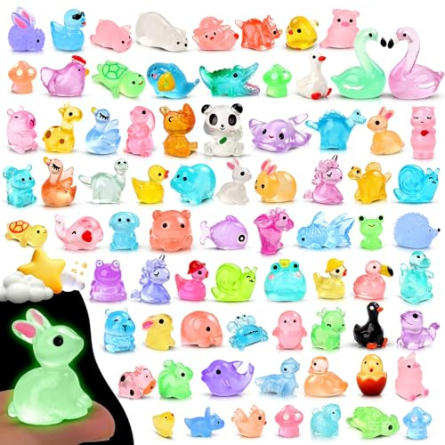 Onsioesd 150PCS Mini Luminous Resin Animals 40+ Styles Glow Tiny Resin Animal Miniature Little Small Animal Figures For Accessories Dollhouse Potted Garden Aquarium Party Decoration DIY Craft