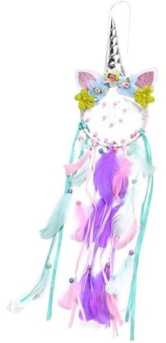 AYZDJ Adorno Colgante Creativo de Unicornio atrapasueños, Plumas Coloridas y decoración Floral para la Pared del Dormitorio de Las Mujeres, Dormitorio, Ventana, cumpleaños