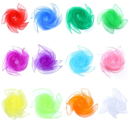 Xynovate Pack of 12 Juggling Cloths, 12 Colours, Colourful Chiffon Cloths for Dance, Stage Performance, Show, Juggling and Sensory Training
