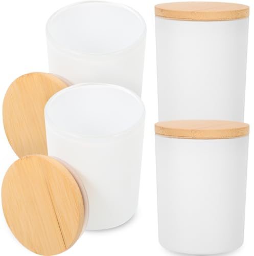 MAGICLULU Lot de 4 Sets de Sets de Pots à Bougies en Verre Blanc avec Couvercles Hermétiques, Contenants à Bougies pour Fabrication DIY et Rangement Cuisine