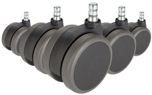 hjh OFFICE 619019 5er Set Rollen ROLO NO-Noise Schwarz 11mm x 75mm Drehstuhlrollen für Harte Böden
