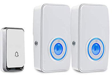 『No Battery Required』Wireless Doorbell Waterproof, AURTEC Door Chime Kit with 2 Plug-in LED Flash Receivers & 1 Press Self-Powered Transmitter, 51 Chimes, 4 Volume Levels, No Battery Required, White