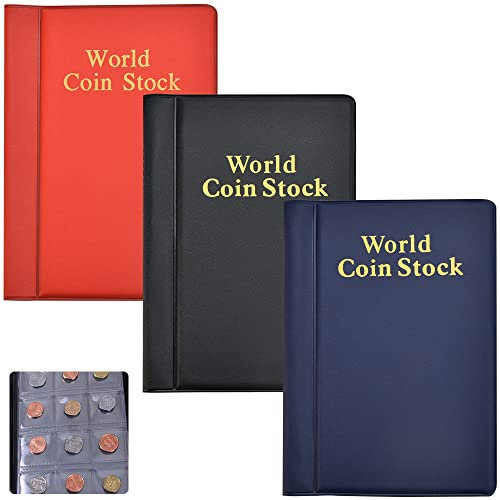 FAVENGO 3 Stück Münzalbum PVC-Folie Gedenkmünzen Münzsammelalbum mit 360 Münzhalter Euro Münzenalbum Transparent Münzen Sammelalbum Kursmünzensätze für 50P, 2 Euro Münzen, Coins, Souvenir Münzen