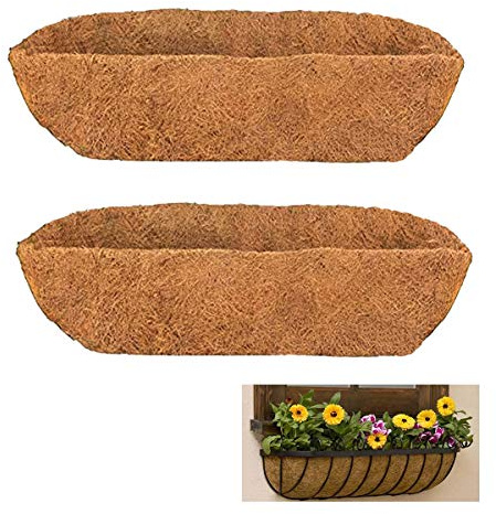 HH-LIFE 2 pcs Pre-formed Molded Coco Liners 24 inch (60cm) Wall Trough Coco Liner Window Box Liner For Wall Mounted Planters/Window Flower Baskets