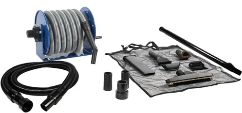 Industrial Steel Reel with 30 Ft. Hose and Garage Attachment Kit for Wet/Dry Vacuums
