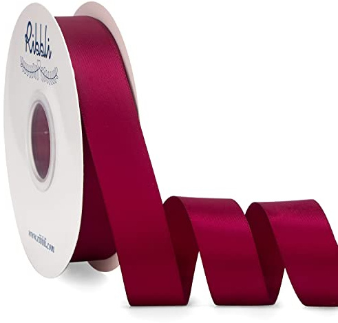 Ribbli Wine Satin Ribbon Double Faced Satin 1 inch x Continuous 50 Yards-Light Burgundy Ribbon for Gift Wrapping Crafts Wedding Decoration Bows Bouquet Floral Arrangement