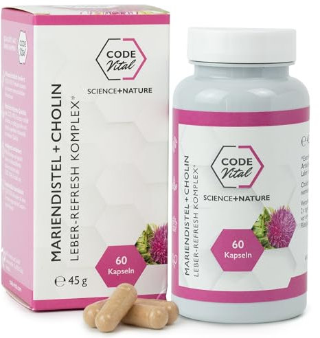 CODE VITAL ® LEBER REFRESH Komplex mit Cholin, Mariendistel, Artischocke & Löwenzahn | In Österreich kontrolliert & hergestellt | 100% Natur & Vegan | Unterstützung für die Leber | 60 Kapseln