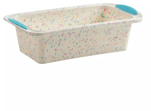 Trudeau Structure Silicone Loaf Pan with Steel Rim, 8.5 x 4.5, Nonstick Bakeware, White Confetti with Blue Base, BPA-Free, Oven Safe to 428°F, Dishwasher Safe