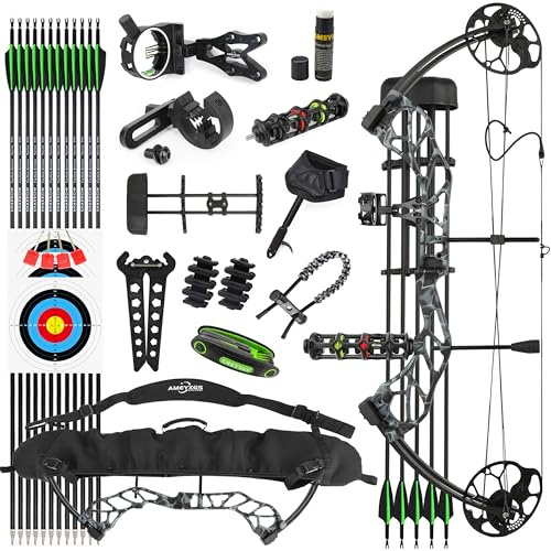 SHARROW Archery Set Compound Bow Kit 19lbs-70lbs Adjustable Adult Hunting Compound Bow and Arrows Set 320FPS with All Accessories for Outdoor Shooting (Black Camo)