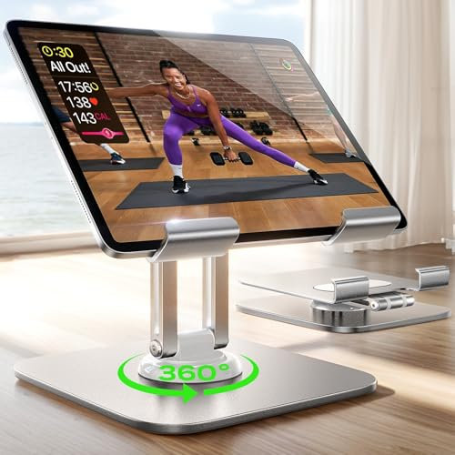 LISEN Tablet Ständer für iPad Stand Tablet Halterung Tisch, Silver Verstellbare Tablet Tischhalterung Aluminium Handy Ständer 2024 iPad Pro 12.9 11 Air Samsung Tab und Allen 4–12.9 Tablets & Handys