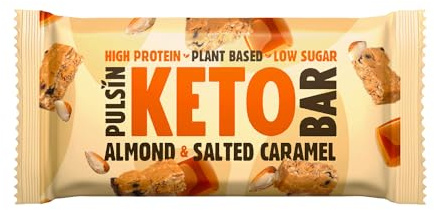 Pulsin - Plant Based Keto Protein Bars - Low Carb - 50g x18-12g Protein, 9g Fibre, 7 Carbs - Palm Oil, Gluten Free Snack Bar - Almond Salted Caramel