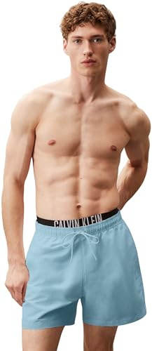 Calvin Klein Bañador Hombre Medium Double con Logotipo en la Cintura, Azul (Skim Blue), L