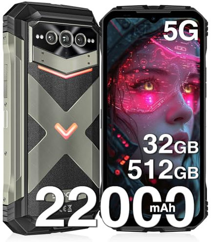 DOOGEE V MAX Pro Rugged Smartphone 5G, Dimensity 7050, 22000mAh, 32GB+512GB, Android 14 Rugged Phone, 108MP+20MP Night Vision Camera, 6.58 FHD+ 120Hz, 5G Dual SIM Free Mobile Phone, WiFi 6/NFC/IP69K