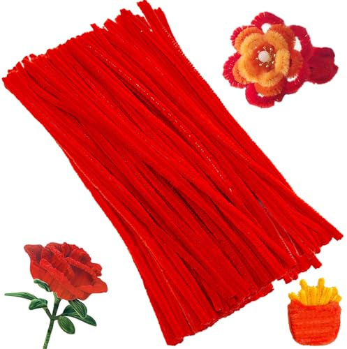 XIAOJING0 Pack of 100 Pipe Cleaners, Chenille Creative Hobbies, Chenille Pipe Cleaners, Large Red Twisted Stick for Creative Crafts and Decorations, DIY, 30 x 0.5 cm