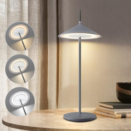 meoaow Tischleuchte Kabellos LED Tischlampe Akku - Dimmbare Tischlampe 3000K-5000K Aufladba mit USB-C Touch Lamp IP44 Wasserdicht Für Innen Aussen Grau