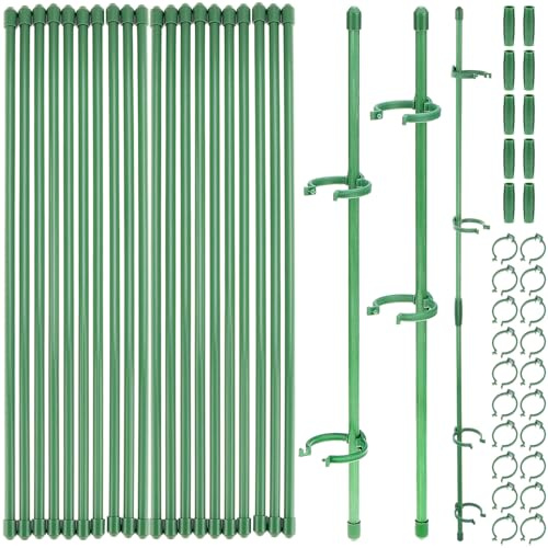 QWORK® Tutores para Plantas, 20 estacas, 20 Clips, 40 Tapas y 10 Tubos de extensión para Plantas de Interior, Flores y trepadoras.