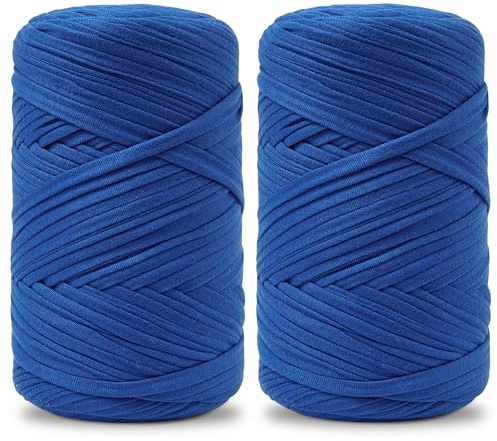 Vincona Hilo de Camiseta Crochet 2x200 g, Hilo para Crochet, Ideal para Bolsos, Cestas, Adornos de pared, Decoración del hogar y Manualidades-Azul celeste 17