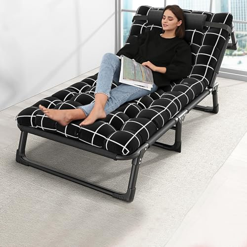 Somerway Lit de Camping, Chaise Longue Inclinable, Lit Camping Pliable, Lits Campings Pliant, Chaise Longue 4 Positions avec Oreiller, Idéal pour Piscine, Plage, Terrasse (Noir)