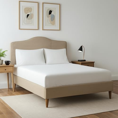 Pizuna Set lenzuola con angoli matrimoniali 3 pezzi 160x200cm, 400 fili con raso 100% cotone a fibra lunga 1 lenzuolo con angoli e 2 federe 50x75,Bianco (Biancheria da letto in cotone)