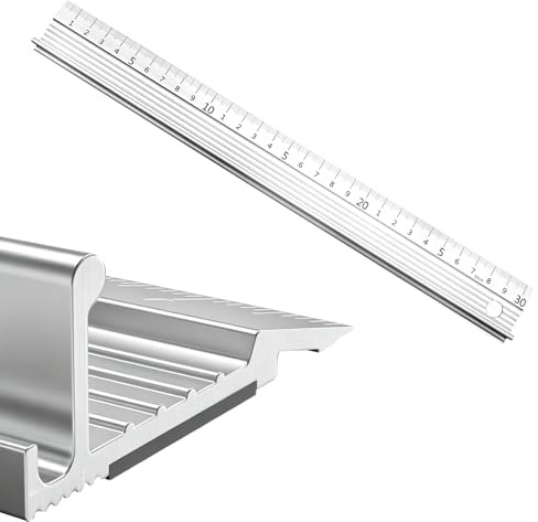 30cm Aluminium Cutting Ruler with Raised Grip, Non-Slip Metal Safety Ruler, Precision Measurement Straight Edge Tool for Craft DIY