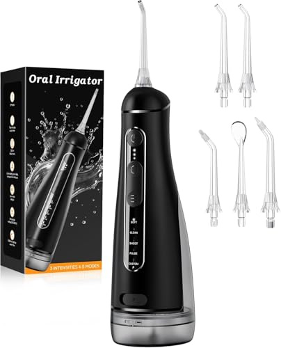 Idropulsore Dentale Portatile DIY, Irrigatore Orale 5 Modalità e 3 Intensità, Irrigatore Dentale Serbatoio 300ML, Ricarica USB, Impermeabile IPX7, Senza BPA, Silenzioso, per Viaggi e Casa