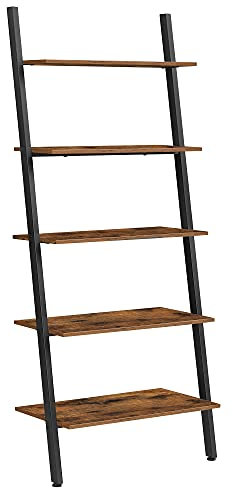 VASAGLE Regal im Industriestil, Bücherregal, Aufbewahrungsmöbel mit 5 Ebenen, geneigtes Regal, für Wohnzimmer, Küche, Büro, Stahlgestell, stabil, rustikales Braun LLS46BX