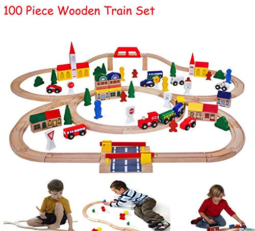 Wooden Train Set 100 Piece Railway Design Their Own Tracks Learning Play Toy For Xmas Birthday Gift HYGRAD®