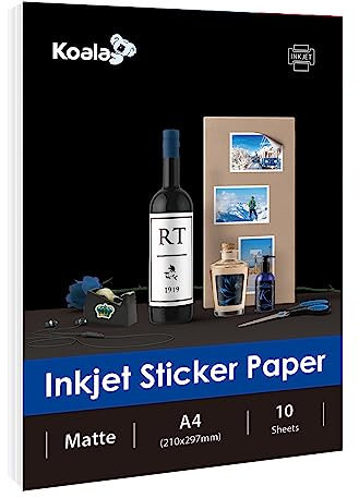 KOALA Inkjet Self Adhesive/Sticky Back White Matte Photo Paper, Label Printing Paper, A4, 10 Sheets