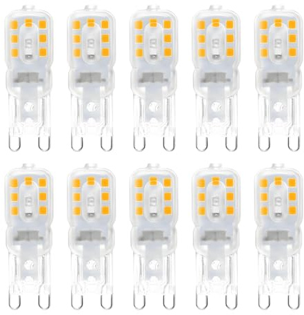 Jiotouhu LED-Leuchtmittel G9, 3 W G9 LED Lampen (entspricht 30 W Halogen Leuchtmittel), Warmweiß 3000 K, kein Flimmern, 360 Grad Winkel, AC 220 – 240 V, 10 Stück