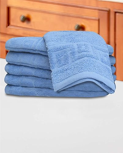 QCS Towels - 10 Piece Wash Mitt Set - 100% Cotton Premium Quality Towelling Washing Mitts Absorbent Flannel Face Towel Body Scrub Size: 16 x 23 cm (Blue)