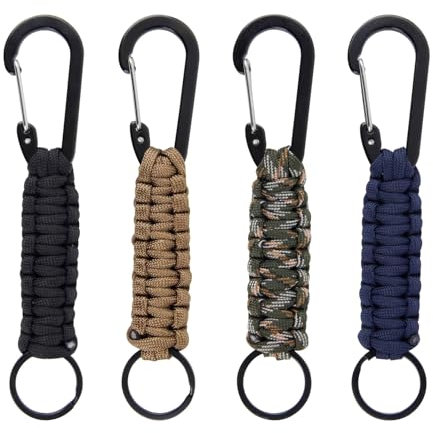 Paracord Schlüsselanhänger, Schlüsselkette mit Karabiner Paracord Anhänger, 4 Stück Paracord schlüsselband Kurz Geflochtene Karabinerhaken mit Band für Messer,Schlüssel,Outdoor,Camping,Angeln,Rucksack