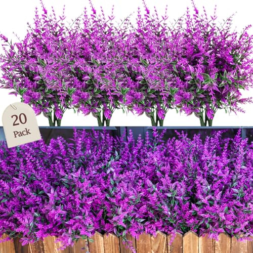 Sredumn Lot de 20 fleurs artificielles d'extérieur en plastique résistant aux UV pour extérieur, jardin, suspension, panier, clôture, fenêtre, treillis (fuchsia)