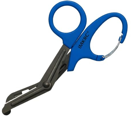 Trauma Shears with Clip, First Aid Scissors, Nurse Scissors, 19cm, Blue | Carabiner Clip, Non-Stick Fluoride-Coated Serrated Blade, Blunt Safety Tip, Paramedic Scissors, Bandage Scissors
