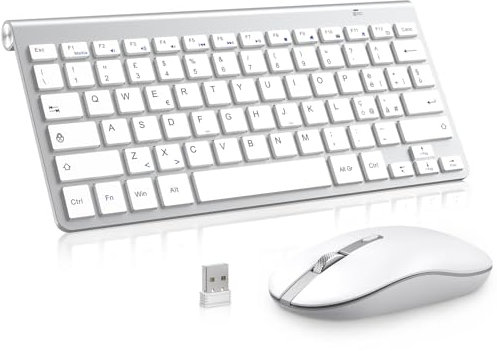 Tastiera e mouse Wireless, PINKCAT 2.4G Set di tastiera ultrasottile e mouse ergonomico silenzioso con 12 tasti di scelta rapida multimediali per computer, PC, laptop, desktop (Argento)