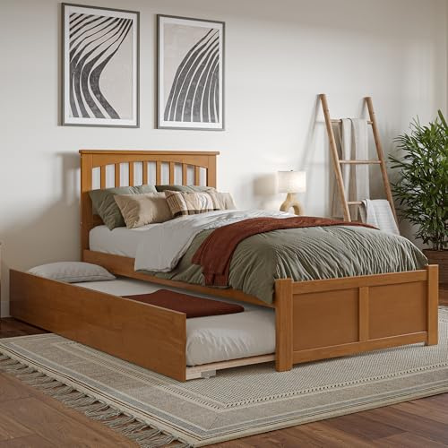 AFI, Mission Twin XL Platform Bed with Footboard & Twin XL Trundle, Light Toffee
