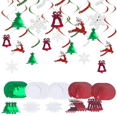 AYNKH 30Pcs Weihnachten Hanging Swirl Dekorationen Set - Decke, Baum, Rentier, Glocken, Schneeflocken Folie Hängende Dekoration für Indoor Outdoor Party Dekor