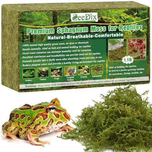 ZeeDix 50QT sfagno muschio per rettili (leopardi, gechi, serpenti, tartarughe, rane), muschio rettile, lettiera per piante terrari, muschio rettile a fibra lunga (500 g)