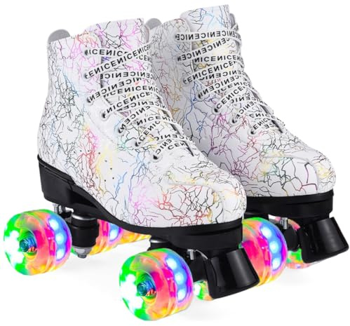 ERNAN Patines LED, Patines 4 Ruedas,Patines En Paralelo Niña/Mujer,4 Ruedas Hombre,Top Alto Clásico PatinesSobreRuedas Adulto,Adecuado para Principiantes (White Lightning, 42)