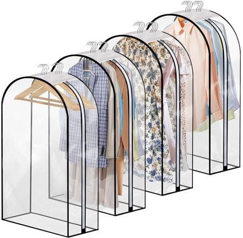 Dntorx 4 Stück Kleidersack, 100 x 60 cm Kleidersäcke mit 25,5 cm Seitenfalten, Voll Transparente Kleiderschutzhülle mit Seitlichem Reißverschluss Kleiderhülle für Anzug Hemd Kleider Mantel