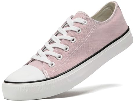 sharllen Canvas Shoes Women Ladies Low Top Sneakers Classic Lace Up Trainers for Men Women Canvas Plimsolls Pumps Casual Tennis Shoes(Pink 285)