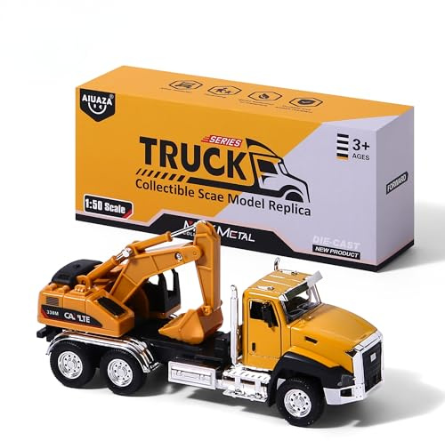 AIUAZA 1/50 ingenjörsfordon, sopbil, grävmaskin, mixer, endast framsidan av bilen är tillverkad av legering, samlingsmodell bil, pojkdörröppning drag tillbaka billeksak (grävmaskin)