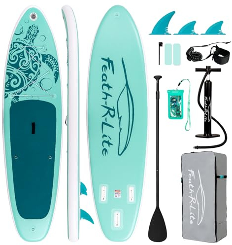 FEATH-R-LITE Tavola da stand up paddle gonfiabile, ultra leggera, 3,5 m, accessori per SUP, pagaia regolabile, pompa, zaino, guinzaglio, pinne per tutti i livelli di abilità