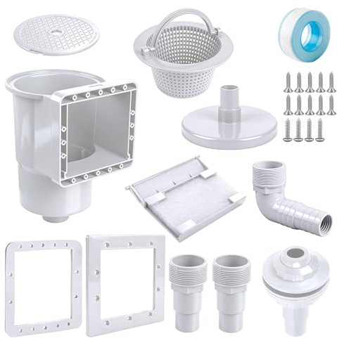 efuturetime Set Skimmer Piscina Fuori Terra 9 Pezzi, Skimmer da Parete con Bocchetta d'aspirazione, Grande Cestello Skimmer, Attacco Tubo 32/38 mm per Piscina a Parete d'Acciaio, Bianco